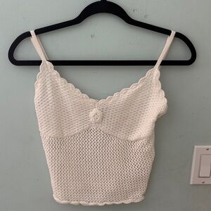 Frankie’s bikinis Cream Crochet Tank Top rose cotton